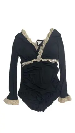 レース付き黒長袖水着 追加料金でヌーブラお付けします！！