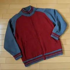 メンズ LL ニットジャケット 長袖 裏地付き レッド グレー XL