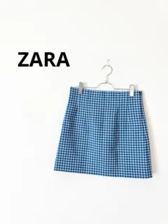 ZARA ザラ　ミニスカート チェック柄 ブルー 台形スカート ハイウエスト