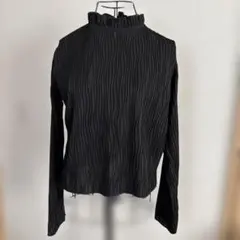 黒い長袖シャツとベージュ長袖シャツ2枚セット　波状プリーツ フリル襟