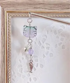 パープル×グリーンの猫ちゃん簪