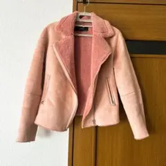 Zara フリース ライダースジャケット ボア襟