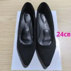 ローヒールパンプス 黒色 スエード調 パンプス 24cm