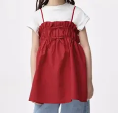 新品タグ付　GU GIRLS 2ピース キャミソールチュニック　赤　130