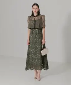 【LEJA】フロントオープンバックプリーツウエストリボンボレロキャミワンピース