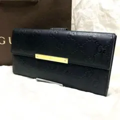 美品✨グッチ シマ gg ロゴプレート 長財布 ブラウン 291099 レザー