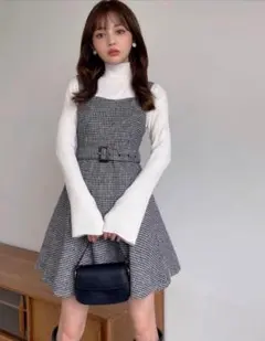 GRL/グレイル　ベルト付き千鳥格子柄ミニフレアジャンスカ[tw1029]