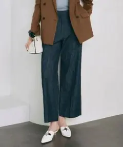 ICB 【洗える】 コットンリアクティブデニム ワイドストレートパンツ