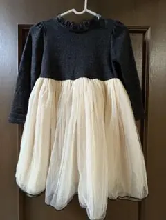 Rora 長袖 ワンピース 130 黒・クリーム