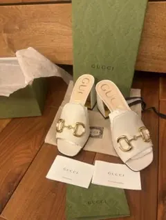 新品GUCCIホースビットヒールミュールサンダル36 23センチホワイト　グッチ