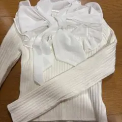 michell Macaron 長袖 リブニット リボン ホワイト