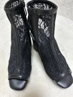 オープントゥレースブーツ 黒のサムネイル