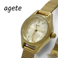 稼働品 agete アガット 腕時計 ゴールド　ダイヤカット　ストーン ラウンド
