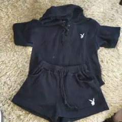 Playboy フード付きショートパンツセット ブラック　サイズS　セットアップ