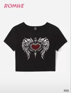 ROMWE ハート ウィング プリント クロップドTシャツ シーインのサムネイル