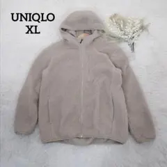 ユニクロ レディースフード付フリースジャケット(XL)ベージュ ジップアップ