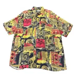 90s 柄シャツ　アート柄　幾何学模様　長袖　古着　8#a