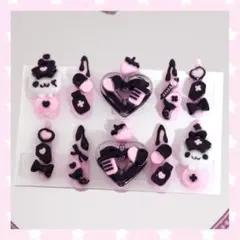 ♥現品♥ ネイルチップ 量産型 地雷系 平成女児 猫 ナース ゴテゴテ 黒ピンクのサムネイル