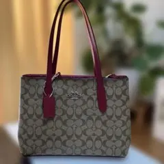 Coach ロゴプリント トートバッグ ベージュ/ワインレッド
