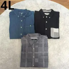 メンズ 半袖シャツ 4L まとめ売り チェック デニム風 紺色 大きいサイズ