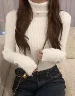 sheiトップス タートルネック ニット ホワイト