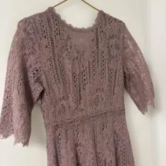 【未使用】DRESS+ くすみピンク ミモレ丈 レース ワンピース