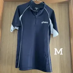 アシックス スポーツウェア ハーフジップ ドライ加工 ネイビー×白 メンズ Mのサムネイル