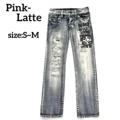 Pink-Latte レディース　ストレートデニム ダメージ加工 S~Mのサムネイル