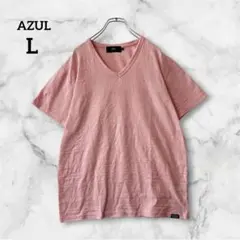 アズール【L】半袖Tシャツ ピンク Ｖネック ボーダー ギャル男 春夏トップスのサムネイル