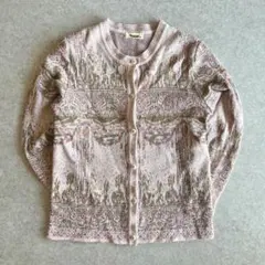 vintage クルーネック カーディガン 淡ピンク 毛 Mサイズ 婦人服