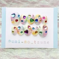 現品あり　ネイルチップ　ビジュー　カラフル　うるうる　ポップ　個性派　春　推し活