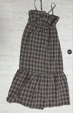 レディース　キャミワンピース　チェック　リボン