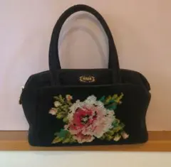 FEILER 花柄刺繍 ハンドバッグ 黒