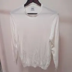 【未使用訳アリ】ZARA ホワイト クルーネックニット S ザラ 春夏 メンズのサムネイル