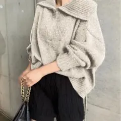ハーフジップミックスニットトップス