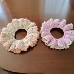 フリルビーズ付きシュシュ2個セット