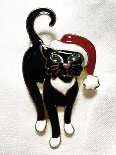 黒猫サンタ　ブローチ　クリスマス