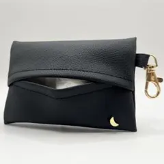 月チャーム付き ポケットティッシュケース ナスカン フェイクレザー ブラック