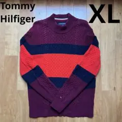 Tommy Hilfiger ニット　セーター　XL ボーダー　赤　えんじ　古着