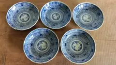 会津本郷焼き　明治時代の皿　5枚　微塵唐草膾皿　骨董品　(10)のサムネイル