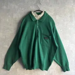 古着　ヴィンテージ レトログリーン　襟付きニット　希少　ビンテージ　used