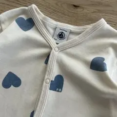 (67cm) PETIT BATEAU 長袖 ロンパース 青 ハート