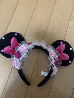 ディズニー　ミニー　カチューシャ　ピンク　リボン　レース　薔薇バラ カチューシャ
