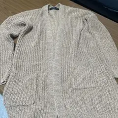 ベージュ オープンフロント ニットカーディガン L