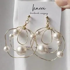 #465 スワロフスキーパール　ゴールドワイヤーピアス/イヤリング変更可能