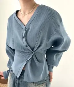 mystic(ミスティック) レイヤードボタンカーディガン ブルー