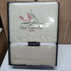 Guy Laroche ウール毛布 花柄刺繍 クリーム色
