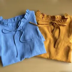 SHEIN ライトブルー、ゴールデンイエロー半袖ブラウス S