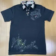 tk.TAKEO KIKUCHI　ポロシャツ　和風　鶴　ブラックのサムネイル