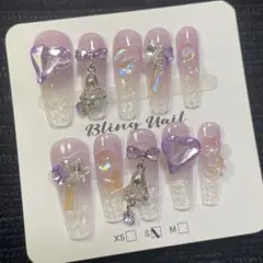 A019 ネイルチップセット　パープル　ストーン